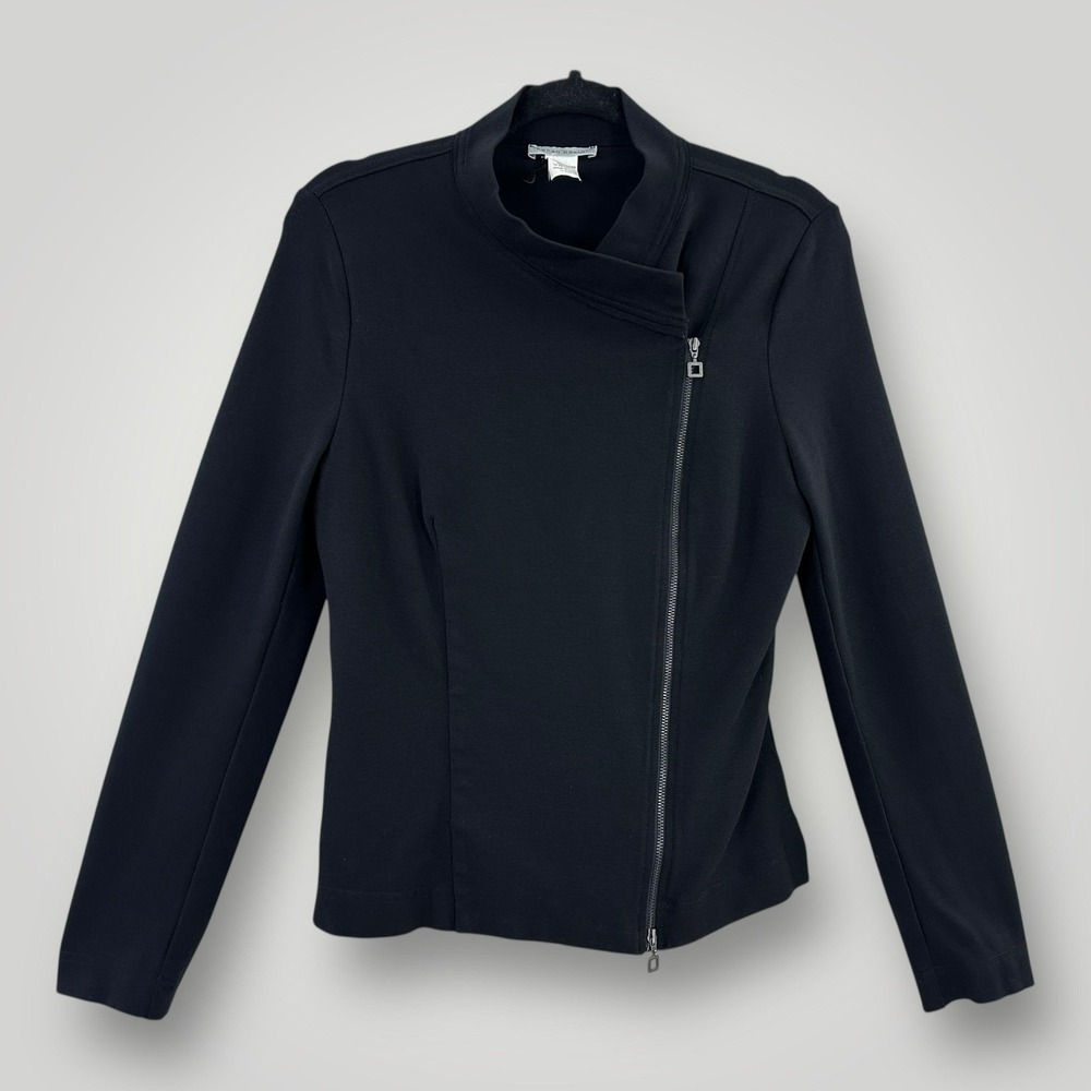 Sarah Pacini Jacket Womens Size 2 Black Asymmetrical Zip Moto Made in Italy